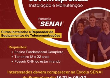 Sumaré – Senai Sumaré abre inscrições para o curso de Instalador e Reparador de Equipamentos de Telecomunicações
