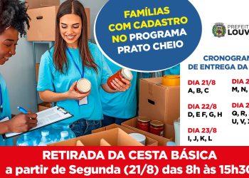 Louveira – Famílias cadastradas no programa Prato Cheio de Louveira podem retirar cestas básicas a partir da próxima segunda-feira (21)